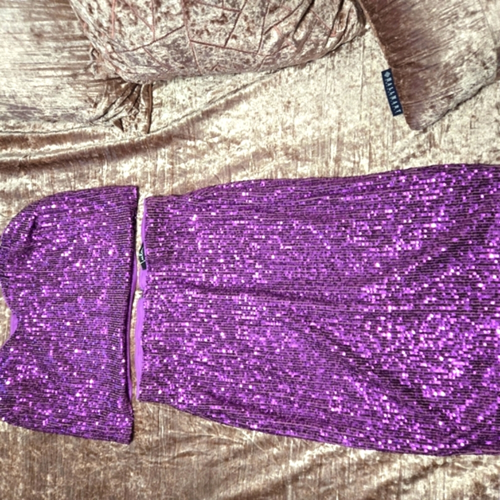 Lulus Purple Sequin Strapless Skirt Set
